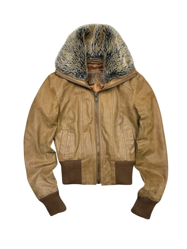 Early 2000s Fuffy Cropped Bomber Jacket